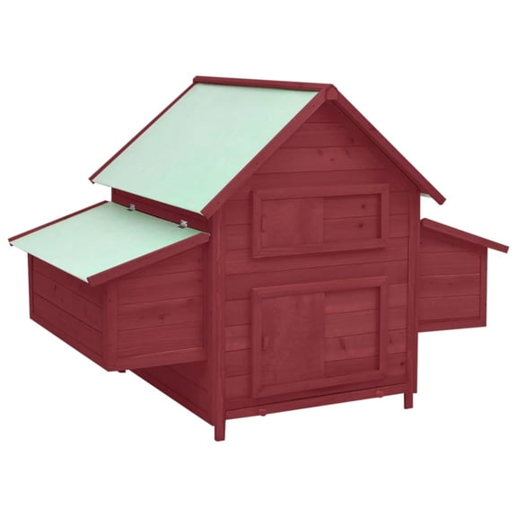 Casafoyer Chicken Coop Red and White 59.8"x37.7"x43.3" Solid Firwood