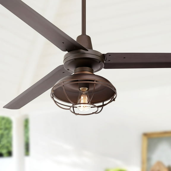 60" Casa Vieja Turbina DC Industrial Indoor Outdoor Ceiling Fan with LED Light Remote Control Oil Rubbed Bronze Cage Damp Rated for Patio Exterior