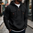 thumbnail image 2 of Mens Pullover Hoodie Fleece Sweatshirt Chest Zip Pockets Kangaroo Pocket Casual Hooded Top, 2 of 8