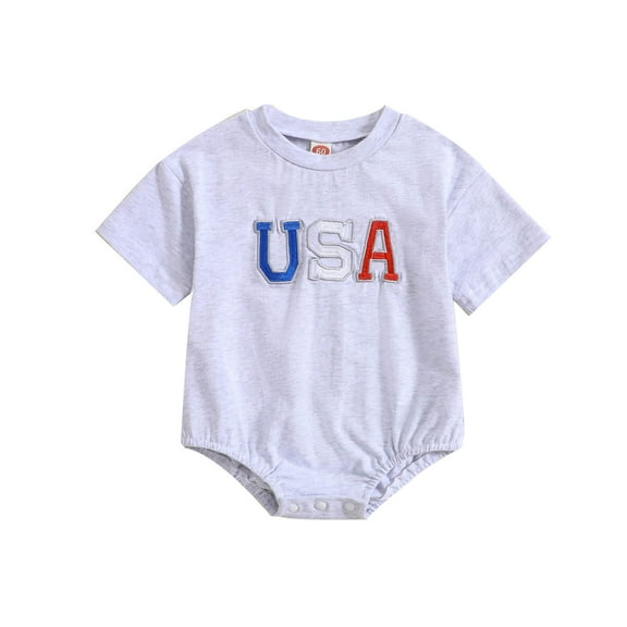 Odeerbi Toddler Romper Baby Boys Girls Independence Day Clothes Kids Fashion Cute Short Sleeve 2025 Casual Romper Gray