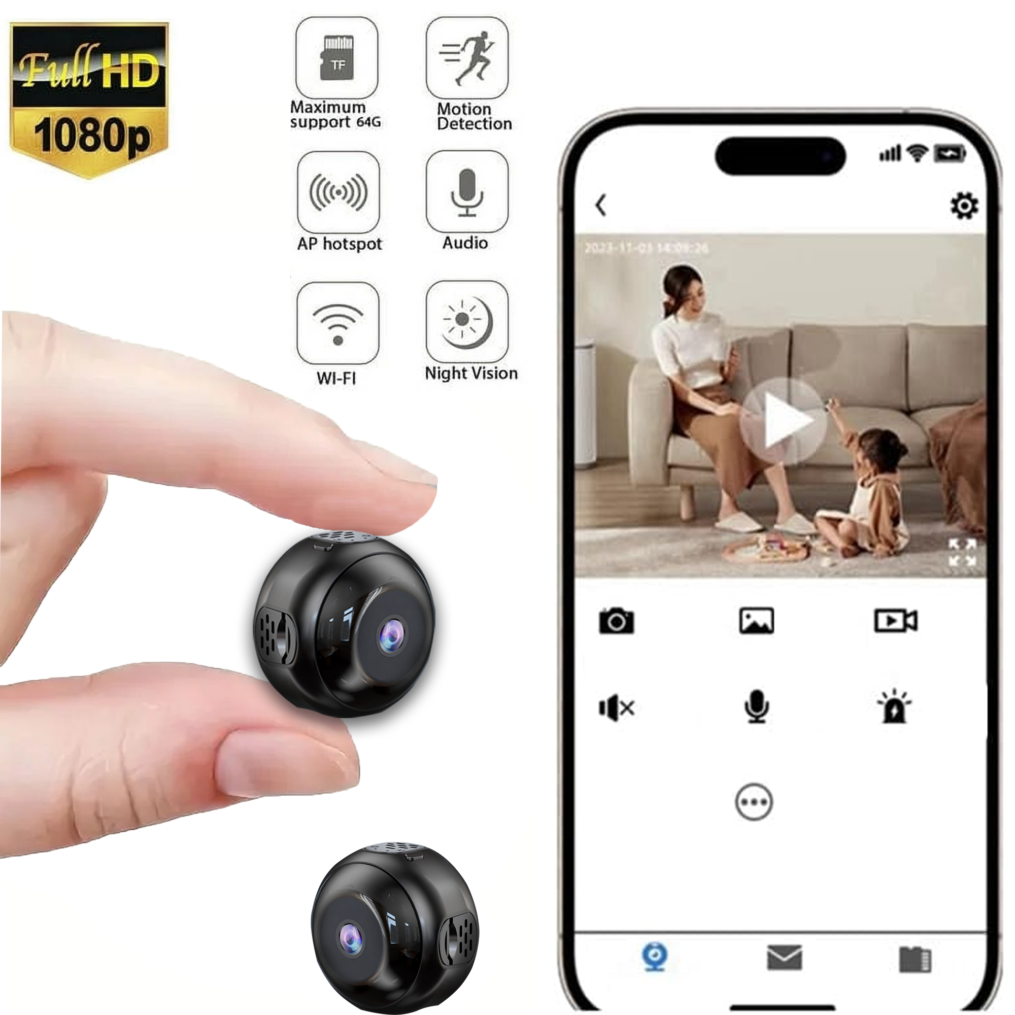 Wireless WiFi Security Camera Home Indoor Outdoor Camera House Cam 1080P Car Camaras Smart Home Camera Baby for Hous Home Office Outdoor Camera Mobile APP Remote Security Camera Nanny WiFi Camera