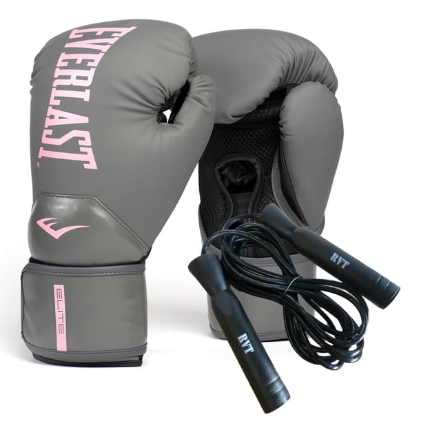 Kit de Box Everlast Elite 2 Gris Rosa 14 OZ + Cuerda para Saltar