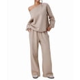 thumbnail image 3 of Women'S 2 Piece Outfits Off the Shoulder Crop Top Wide Leg Sweatpants Matching Lounge Sets Color M, 3 of 8