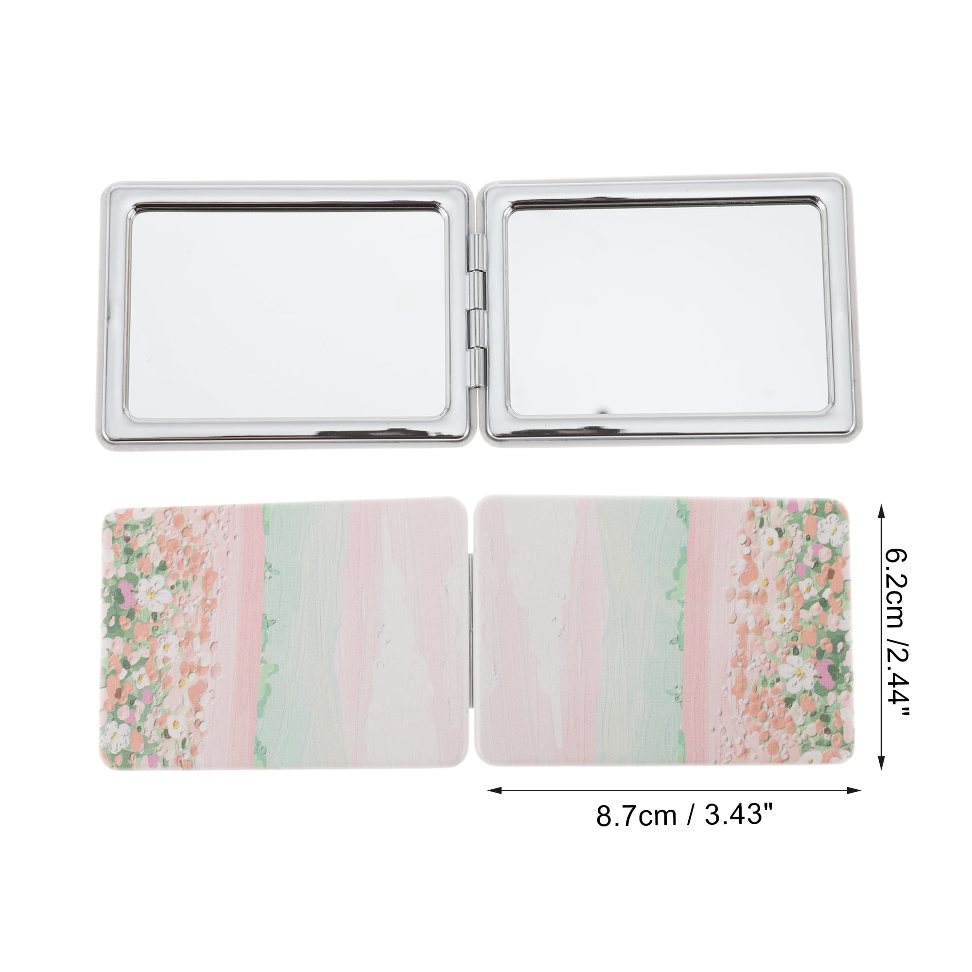 Unique Bargains 1 Pc Rectangular Hand-drawn Makeup Mirror for Travel Vacation Green Pink
