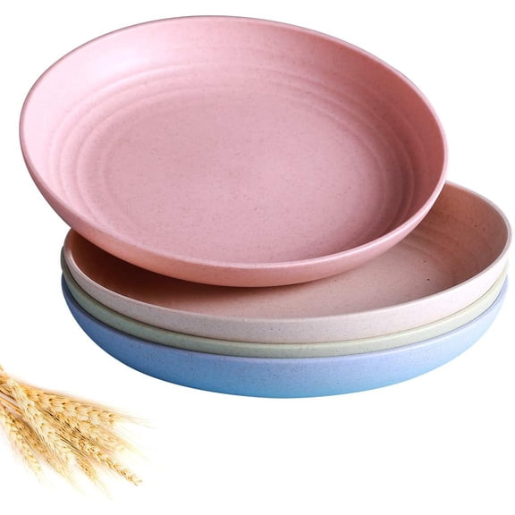 Non-Toxin Bpa Free Wheat Straw Plates, Healthy For Kids & Adults, Microwaveable Food Heating, Space-saving Style, Smooth Round Edges, 4 Pack