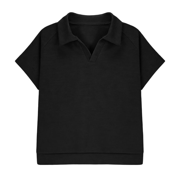 Spazoro Boys Short Sleeve Waffle Knit Polo Shirt, Black V-Neck