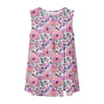 thumbnail image 5 of JTZGDY Summer Womens Tank Tops Loose Fit Casual Floral Printed Sleeveless Button Down Basic Crew Neck Graphic Pleated Tunic Tshirt Trendy Slit Hem Blouses, 5 of 7