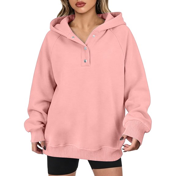 DISKEBUISS Women's Henley Button Pullover Hoodie Raglan Long Sleeve Fleece Sweatshirt with Pockets Casual Fall Winter Tops