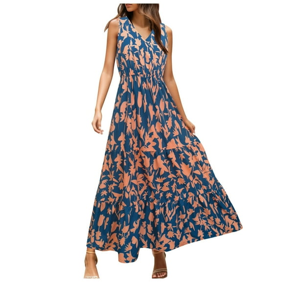 kamemir Women Summer Dresses Casual Sleeveless Maxi Dresses Cute Floral Long Dress Wedding Guest Dress(Z-Yellow,XXL)