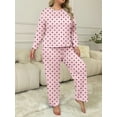 thumbnail image 3 of ValueVibe Plus Size Pajama Sets for Women 2 Piece Crew Neck Long Sleeve Lounge Sets Polka Dots Print Sleepwear, Pink 3XL, 3 of 8