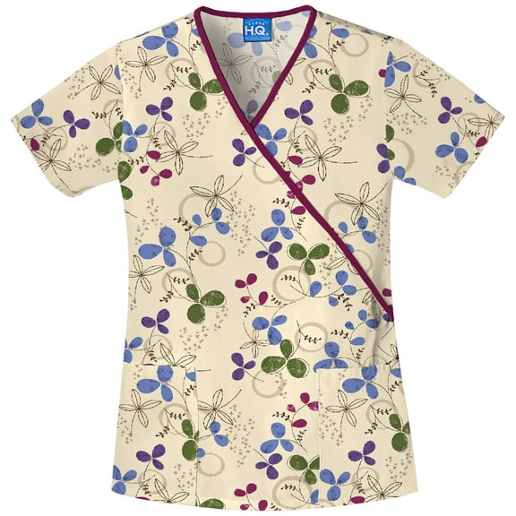 Cherokee Prints Women's Scrubs Top Mock Wrap 4826