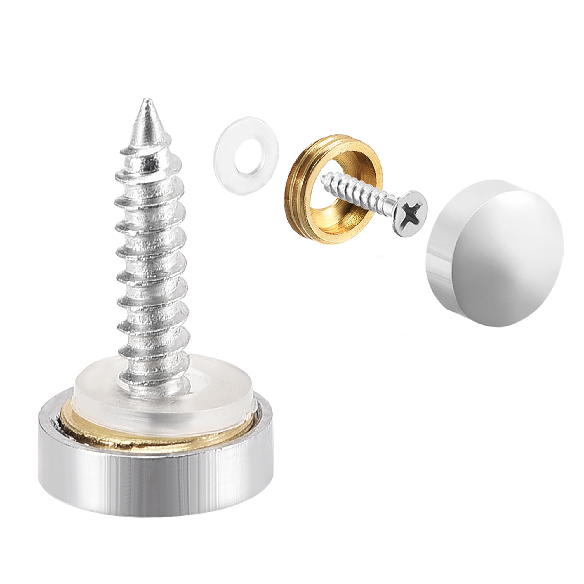20mm COPPER DOME ELECTROPLATED MIRROR SCREW CAPS THREADED STAINLESS STEEL 