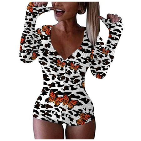 

Women Print Long Sleeve Nightwear Jumpsuit Bodysuit Playsuit Romper