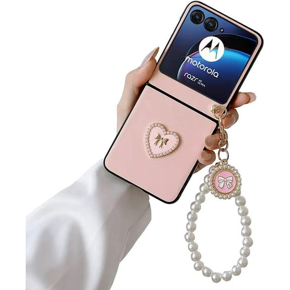 9 DIGITAL Bumper Slim Fit Ultra Thin Cell Phone case with 1 chain for Motorola Razr Plus 2023, Pink