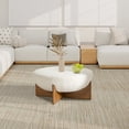 thumbnail image 6 of Jennifer Taylor Home Bali 37" Round Upholstered Cocktail Ottoman with Natural Wood Base, Ivory White Boucle, 6 of 7