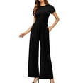 thumbnail image 2 of TrendVibe365 Jumpsuits for Women Dressy Party Black Ribbed Pants Solid Elastic Empire Waist Loose Fit Palazzo Trendy Overalls Long Short Sleeve Rompers Clothes People Dupe, 2 of 7