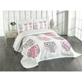 thumbnail image 3 of Ambesonne Pink and Grey Quilted Bedspread Set 3 Pcs, Owl Animals, Queen Size, Blush Grey, 3 of 5
