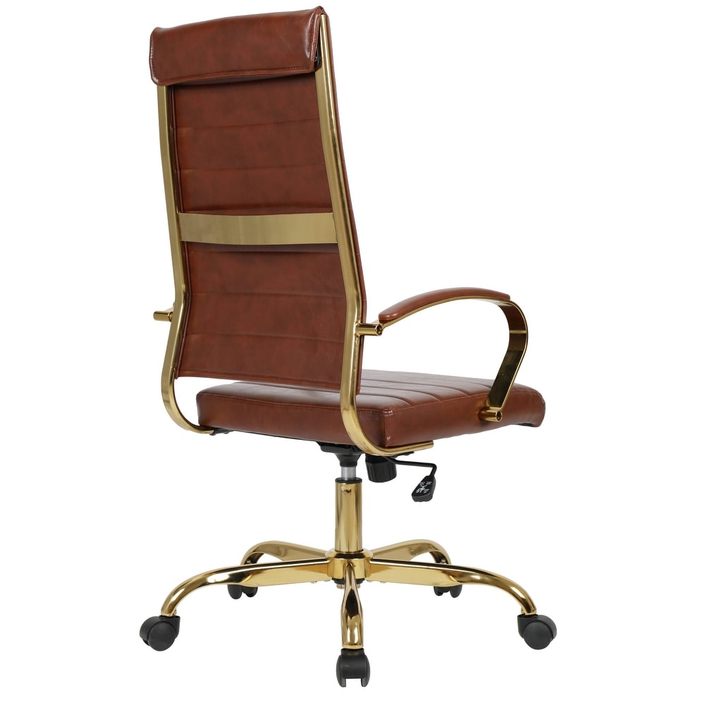 Benmar High-Back Dark Brown Leather Office Desk Chair Ergonomic Executive Chair with Adjustable Swivel, Gold Frame with Cushion Support & Silent Wheels for Home Office Workstations