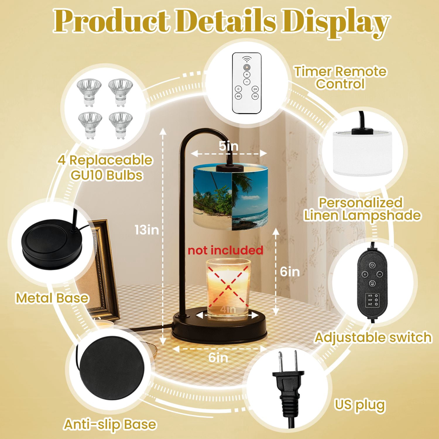 Candle Warmer Lamp with Timer Dimmer Tropical beach Coastl Jungle Candle Lamp Warmer for Jar Candle with 4 Bulbs Gifts for Women House Warming Gifts