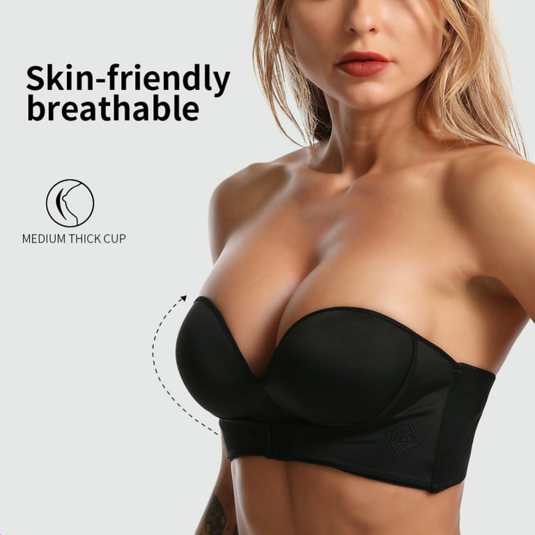 Women's Strapless Bra Non Slip Push Up Wire Comfort Lift and Support Anti  Droop No Show Bras Plus Size Push Sexy Bra Black at  Women's Clothing  store