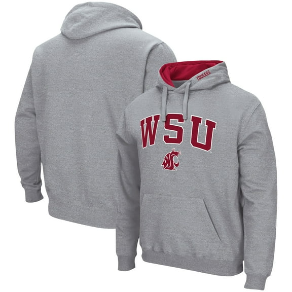 Men's Colosseum Heather Gray Washington State Cougars Arch & Logo 3.0 Pullover Hoodie