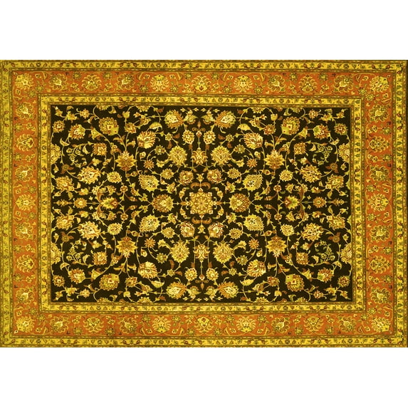 Ahgly Company Machine Washable Indoor Rectangle Persian Yellow Traditional Area Rugs, 2' x 5'