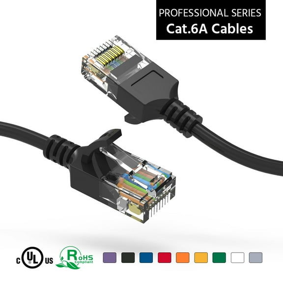 ACCL 10Ft Cat6A UTP Slim Ethernet Network Booted Cable 28AWG Black, 1 Pack