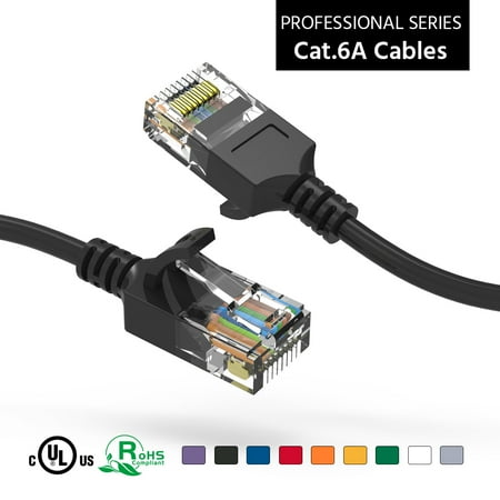 

ACCL 10Ft Cat6A UTP Slim Ethernet Network Booted Cable 28AWG Black 5 Pack