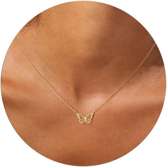 XBage Gold Necklace For Women,14K Gold Plated Bow Pendant Necklace Butterfly O Chain Minimalist Mothers Day Gifts For Mom[o3193]