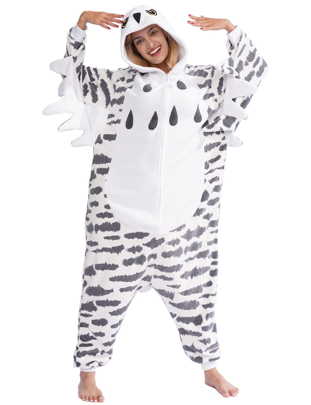 vavalad Unisex Adult Snowy Owl Onesie Pajamas Animal Christmas Costume Homewear