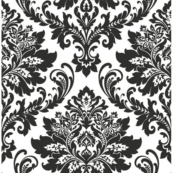 NextWall  Black Damask Peel and Stick Removable Wallpaper - 20.5 in. W x 18 ft. L