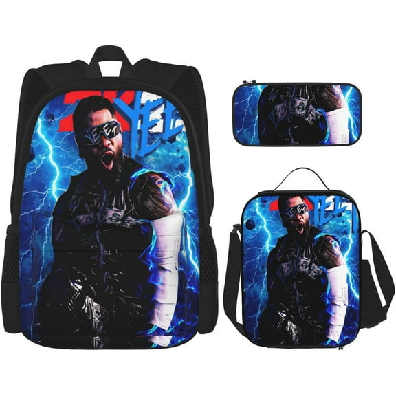 Jey USO Wrestler Backpack 3 Pieces Set With Lunch Bag And Pencil Pouch Combination for Work/Sport/Picnic Adjustable Laptop Backpack Travel Daypack Stationery Bag