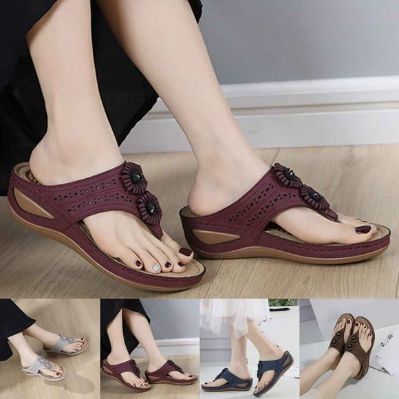 TrendOFT Womens Footbed Sandals Comfortable Casual With Slip Wedge Heel For Everyday Wear In Spring Summer Fall Open Toe Flip Flops For Outfits With Shorts Jeans Pants Womens Flat Sandals Brown 42