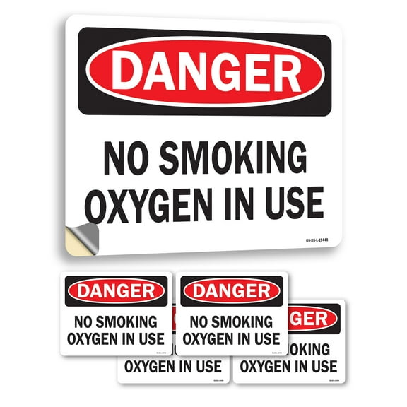 No Smoking Oxygen In Use OSHA Danger Vinyl Decal Label 24 Inch x 18 Inch - 5 Pack