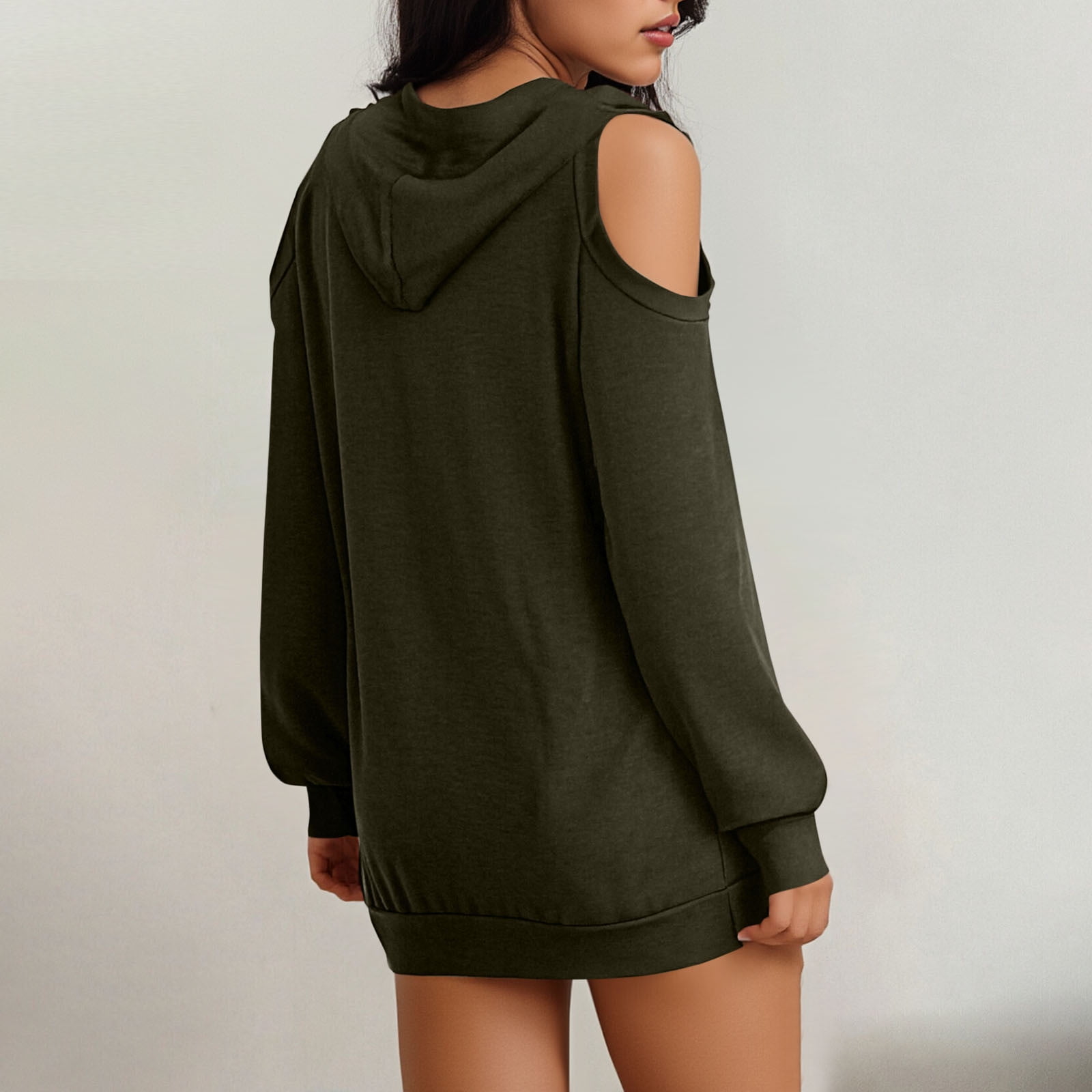 BSDJILFG Cold Shoulder Sweaters for Women Bell Sleeve Knitting Cotton Top High Neck Backless Soft Cozy Loose Blouses