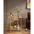 thumbnail image 2 of Bar Cart Gold, Home Bar Serving Cart, Wine Cart with 2 Mirrored Shelves, Wine Holders, Glass Holders, for Kitchen, Dining Room, Gold ULRC090A03, 2 of 10