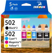 502 Ink Bottle for Epson 502 T502 Ecotank Refill Ink Bottle Black and Color for ET-2750 ET-2760 ET-15000 ET-3710 ET-3700 ET-4760 ET-3750 Printer (2 Black Cyan Magenta Yellow, 5 Pack)