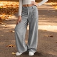 thumbnail image 2 of Xyant Teen Girls Corduroy Wide Leg Pants Kids Baggy Straight Adjustable High Waist Trousers Girl School Uniform Pants (Grey,9-10 Years), 2 of 6