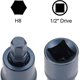 thumbnail image 3 of Dado hexagonal de 1/2" x H8 (8 mm), puntas de acero S2, dados Cr-V métricos de 2" de largo, azul, 3 of 5