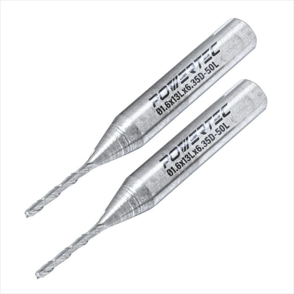 POWERTEC 73037-P2 Up Cut Spiral 1/16" Router Bit, 1/4" Shank Tungsten Carbide Router Bit with 1/2 Inch Cutting Length & 2" Long. Fits CNC Router, Handheld Router, Router Table & Plunge Router,  2 PK