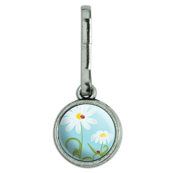 Sweet Ladybugs on Flowers Antiqued Charm Clothes Purse Backpack Zipper Pull