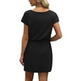thumbnail image 2 of Qaspx Summer Dresses for Women V Neck Casual T-shirt Dresses Tie Waist Mini Dress with Pockets, 2 of 5