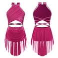 thumbnail image 1 of TiaoBug Robe de Danse Lyrique pour Filles Jupe Asymétrique à Sequins Col Licou Justaucorps de Patinage Artistique Robe Rose Vif 6, 1 of 6