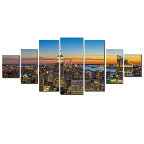 Startonight Huge Canvas Wall Art Sunset In The City, Home Decor, Dual View Surprise Artwork Modern Framed Wall Art Set of 7 Panels Total 39.37 x 94.49 inch