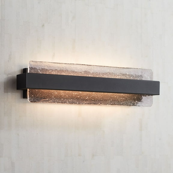 Possini Euro Design Cascadia 23 3/4" High Modern Bathroom Vanity Wall Lamp Light Fixture Mount LED Black Piastra Glass Shade