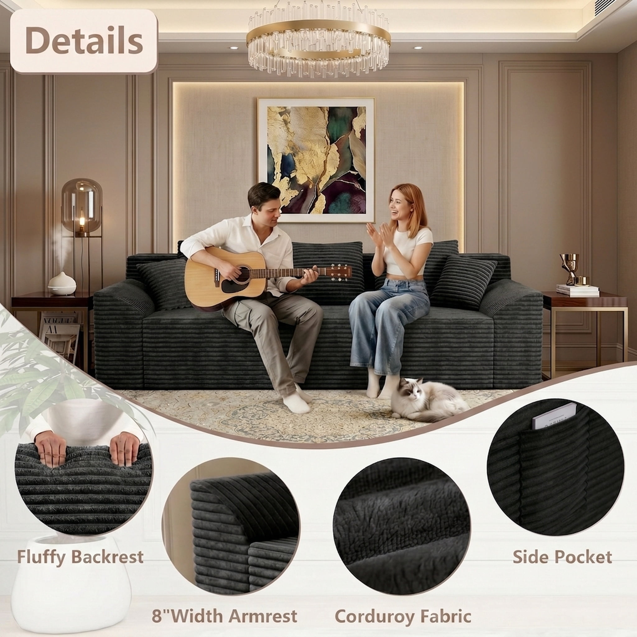 71" Modern Corduroy Small Loveseat, Cloud Memory Foam Compressed Couch in a Box, Boneless Space-Saving Sofa for Living Room Bedroom Apartment, No Assembly