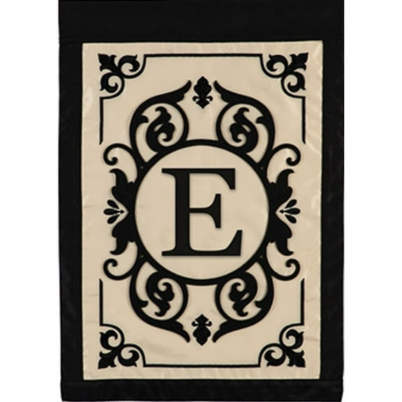 Evergreen Flag Cambridge Chic Letter E Monogram Applique Garden Flag - 12.5" Wide x 18" High