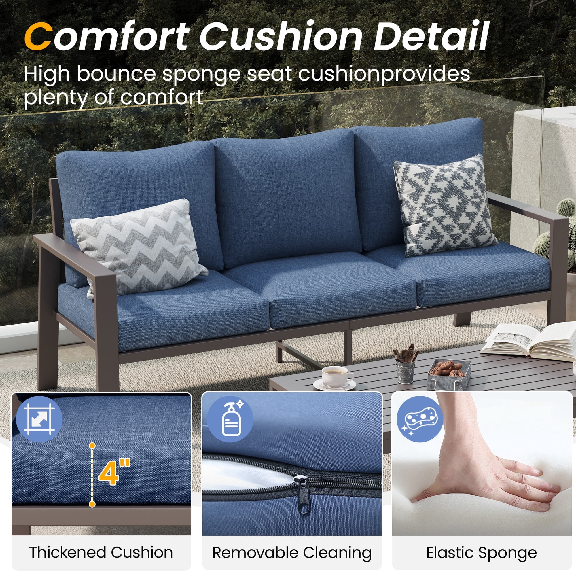 UDPATIO Aluminum Patio Furniture Set, Contemporary Outdoor Couch Set, Aluminum Patio Conversation Set, Blue