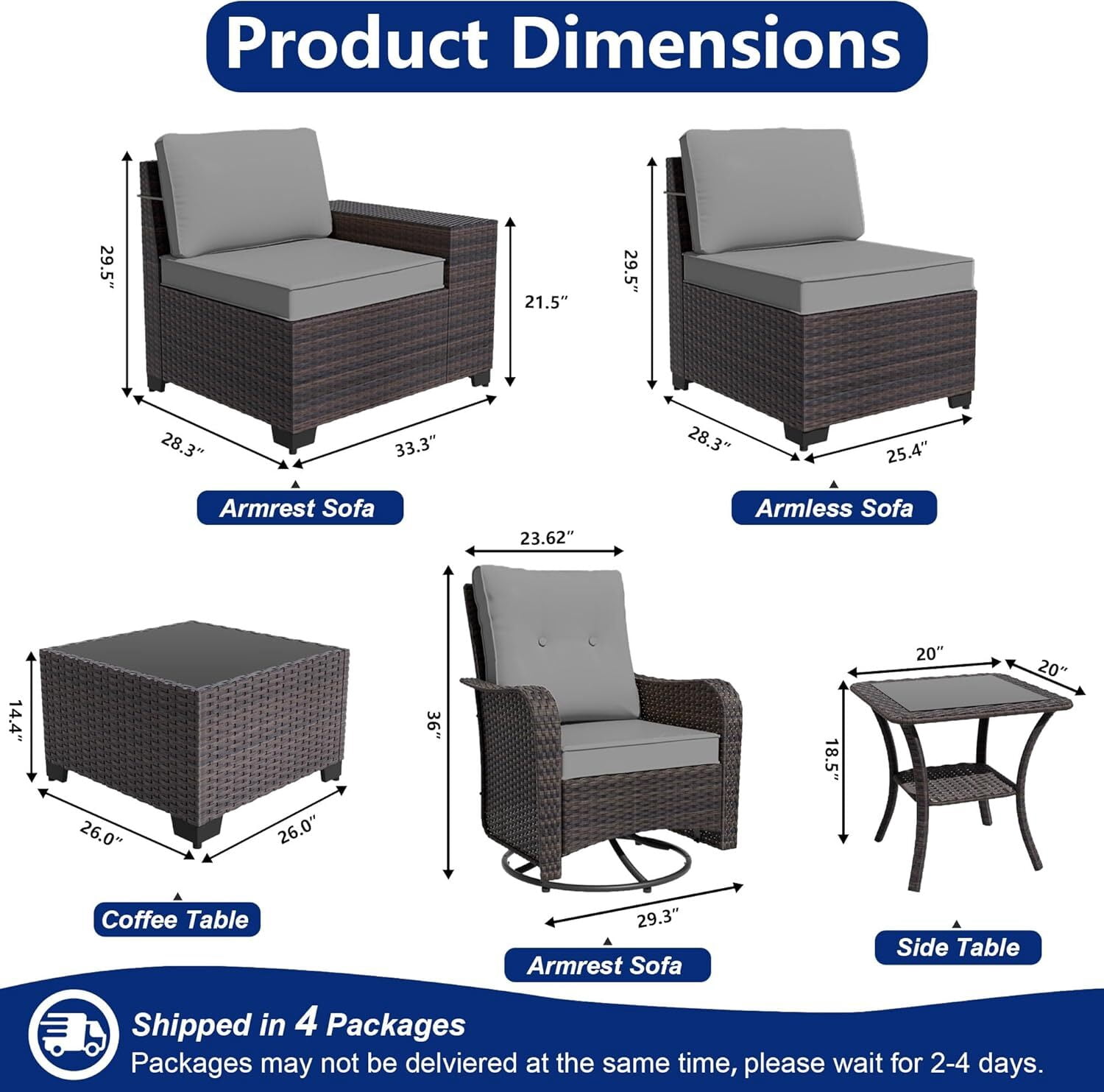 ASJMR 9 Pieces Outdoor Patio Furniture Sets with 2 Swivel Chairs and Cusions,PE Rattan Wicker Conversation Outside Sectional Sofa Set,Grey