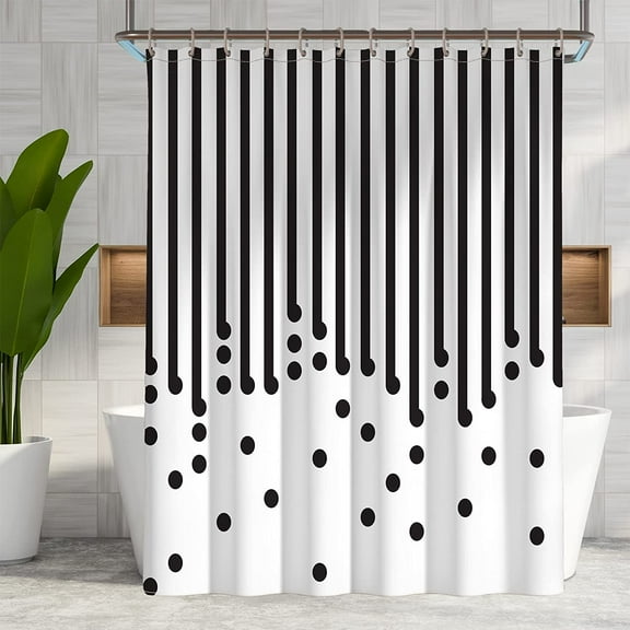 Black and White Shower Curtain Fabric Shower Curtain for Bathroom Modern Black Striped Shower Curtain Summer Water Repellent in Bath 72x72 inches Shower Curtains Set with Hooks